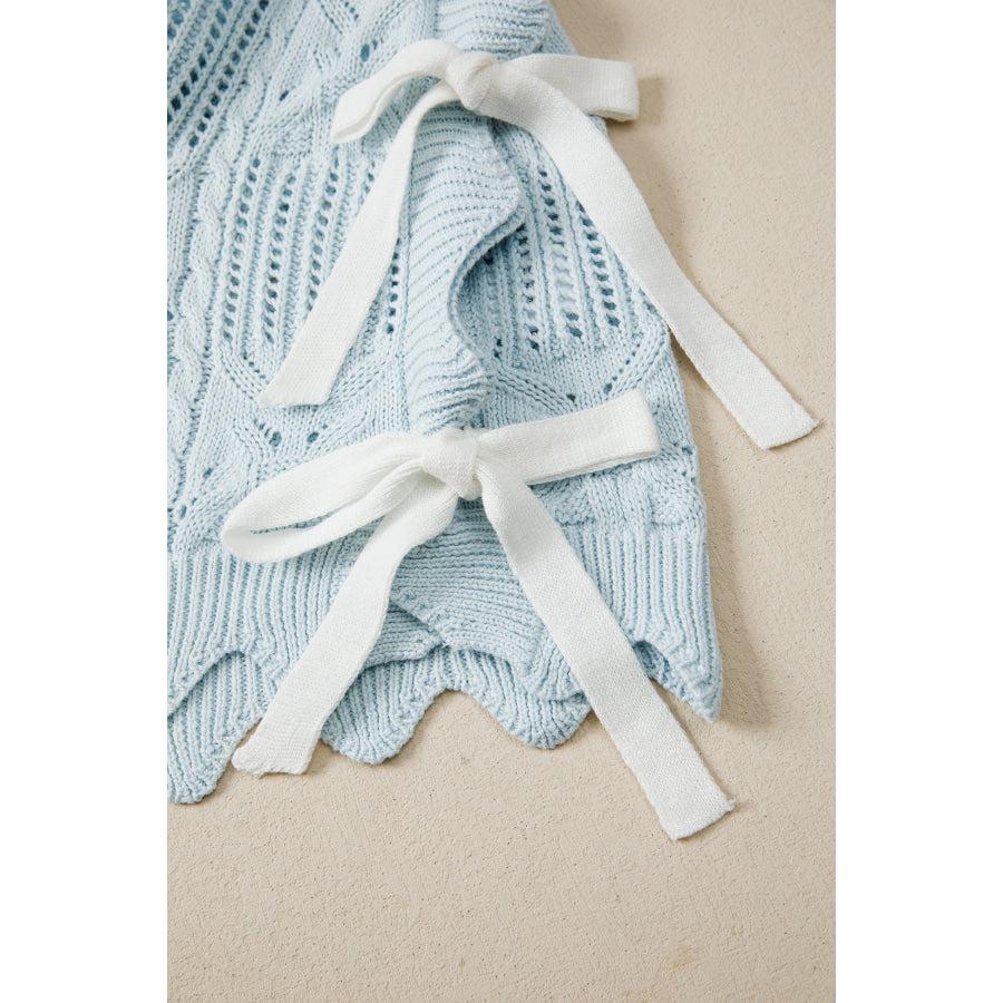 Bonbon Pointelle Knit Patterned Scalloped Trim Short Sleeve Sweater Sweaters & Cardigans/Short Sleeve Sweaters