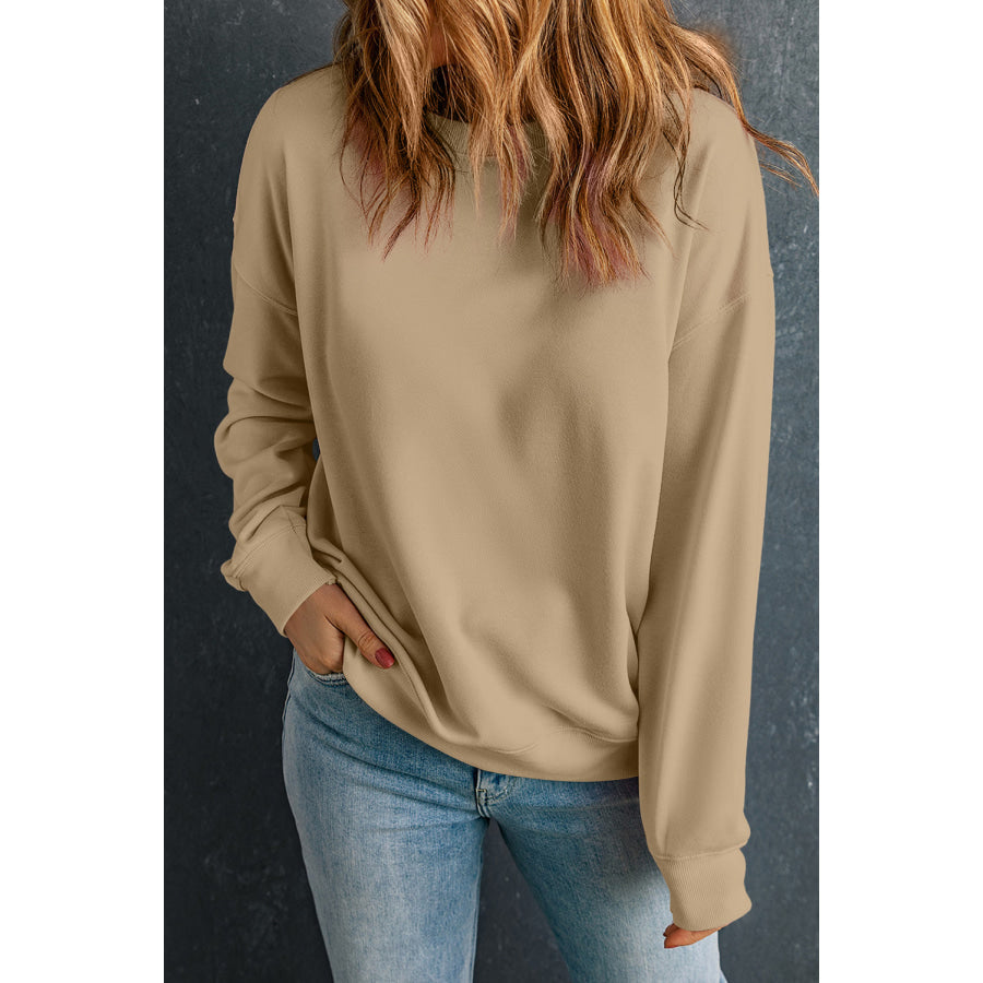 Bonbon Solid Classic Crewneck Pullover Sweatshirt Khaki / S / 50% Polyester + 50% Cotton Tops/Sweatshirts & Hoodies
