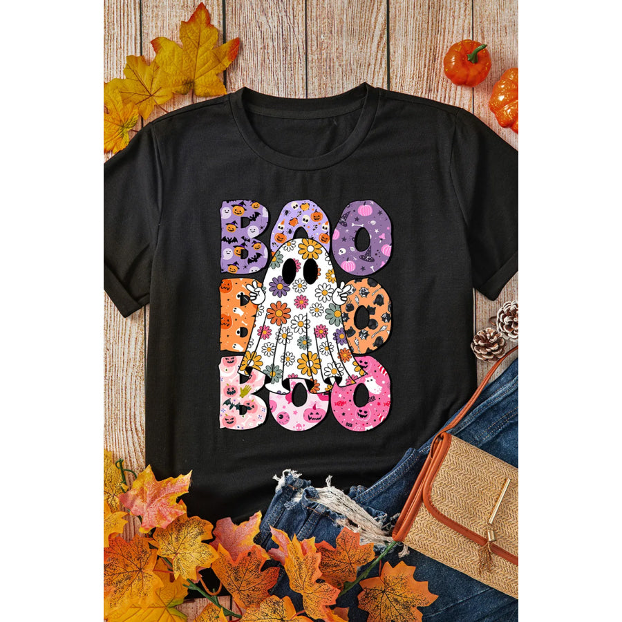 BOO Ghost Graphic Round Neck Short Sleeve T-Shirt Apparel and Accessories