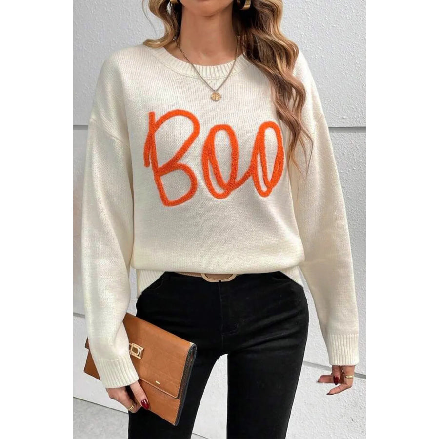 BOO Round Neck Long Sleeve Sweater Apparel and Accessories