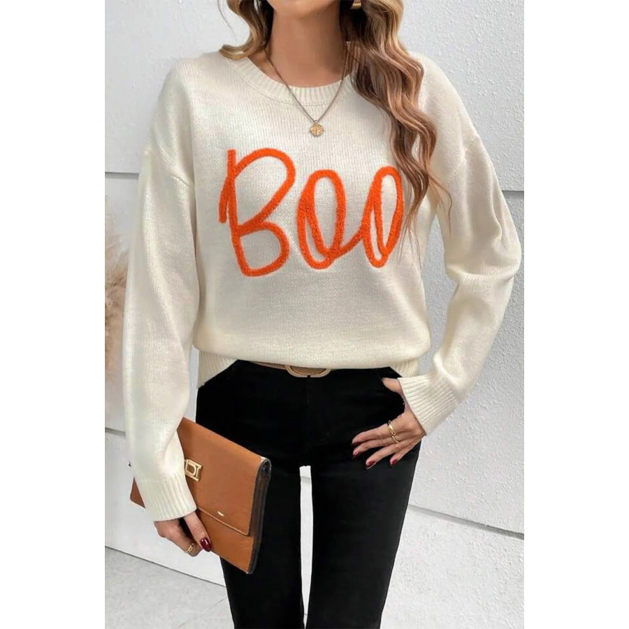 BOO Round Neck Long Sleeve Sweater Apparel and Accessories