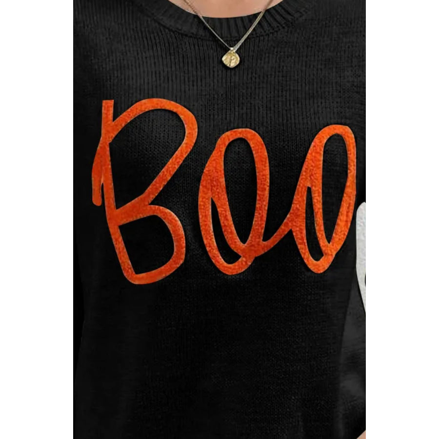 BOO Round Neck Long Sleeve Sweater Apparel and Accessories