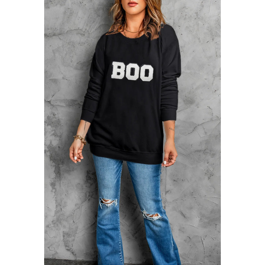 BOO Round Neck Long Sleeve Sweatshirt Apparel and Accessories