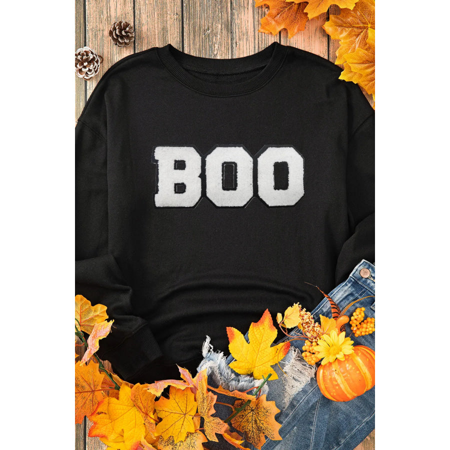 BOO Round Neck Long Sleeve Sweatshirt Apparel and Accessories