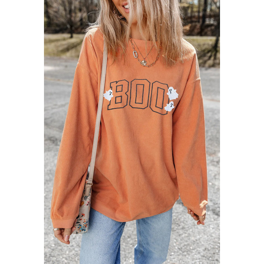 BOO Round Neck Long Sleeve Sweatshirt Sherbet / S Apparel and Accessories