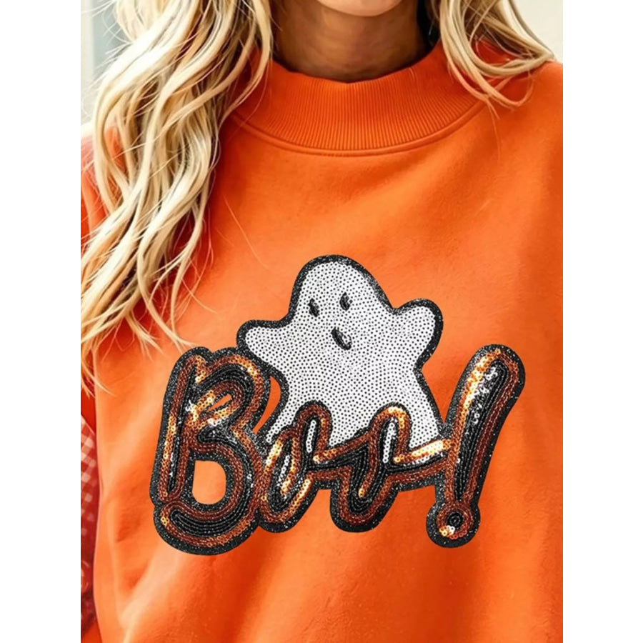 Boo Sequin Ghost Plaid Patchwork Sleeve Halloween Sweatshirt Apparel and Accessories
