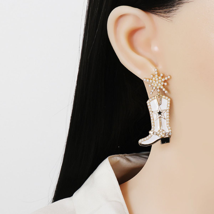 Boot Alloy Dangle Earrings White / One Size Apparel and Accessories