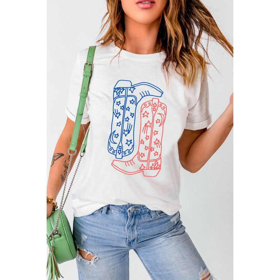 Boot Graphic Round Neck Short Sleeve T-Shirt Apparel and Accessories
