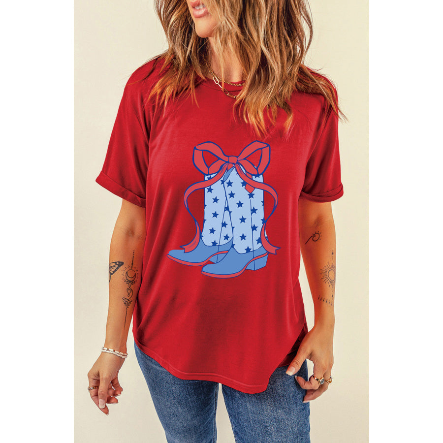 Boot Graphic Round Neck Short Sleeve T-Shirt Deep Red / S Shirts &amp; Tops