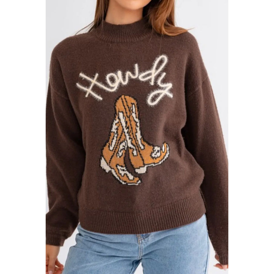 Boot Mock Neck Long Sleeve Sweater Brown / S Apparel and Accessories