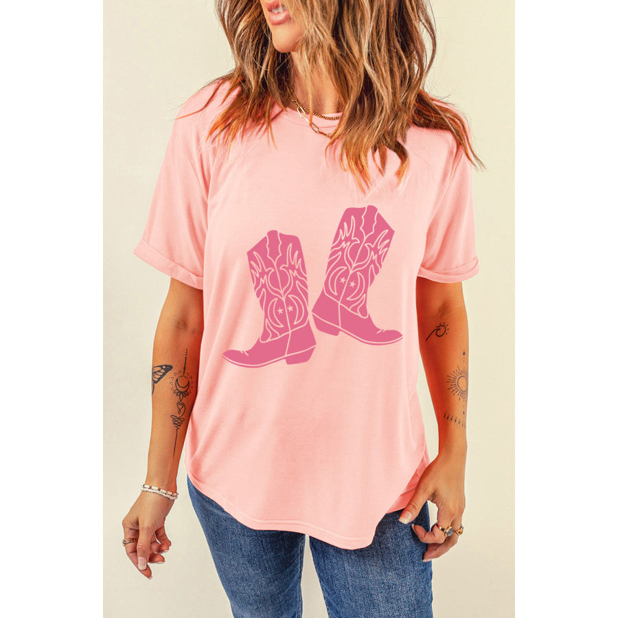 Boots Graphic Round Neck Short Sleeve T-Shirt Apparel and Accessories