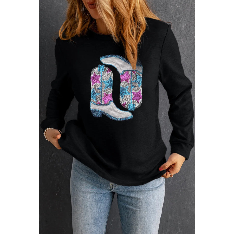 Boots Round Neck Long Sleeve Sweatshirt Apparel and Accessories