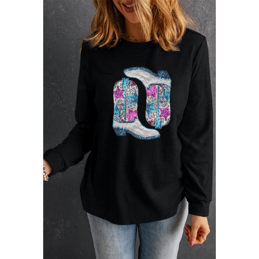 Boots Round Neck Long Sleeve Sweatshirt Apparel and Accessories