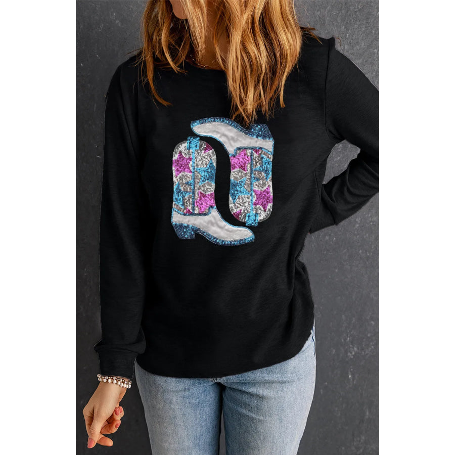 Boots Round Neck Long Sleeve Sweatshirt Black / S Apparel and Accessories