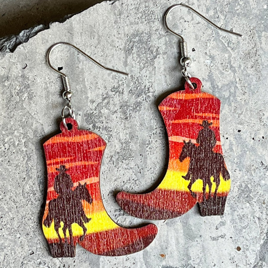 Boots Shape Wooden Dangle Earrings Style A / One Size Apparel and Accessories