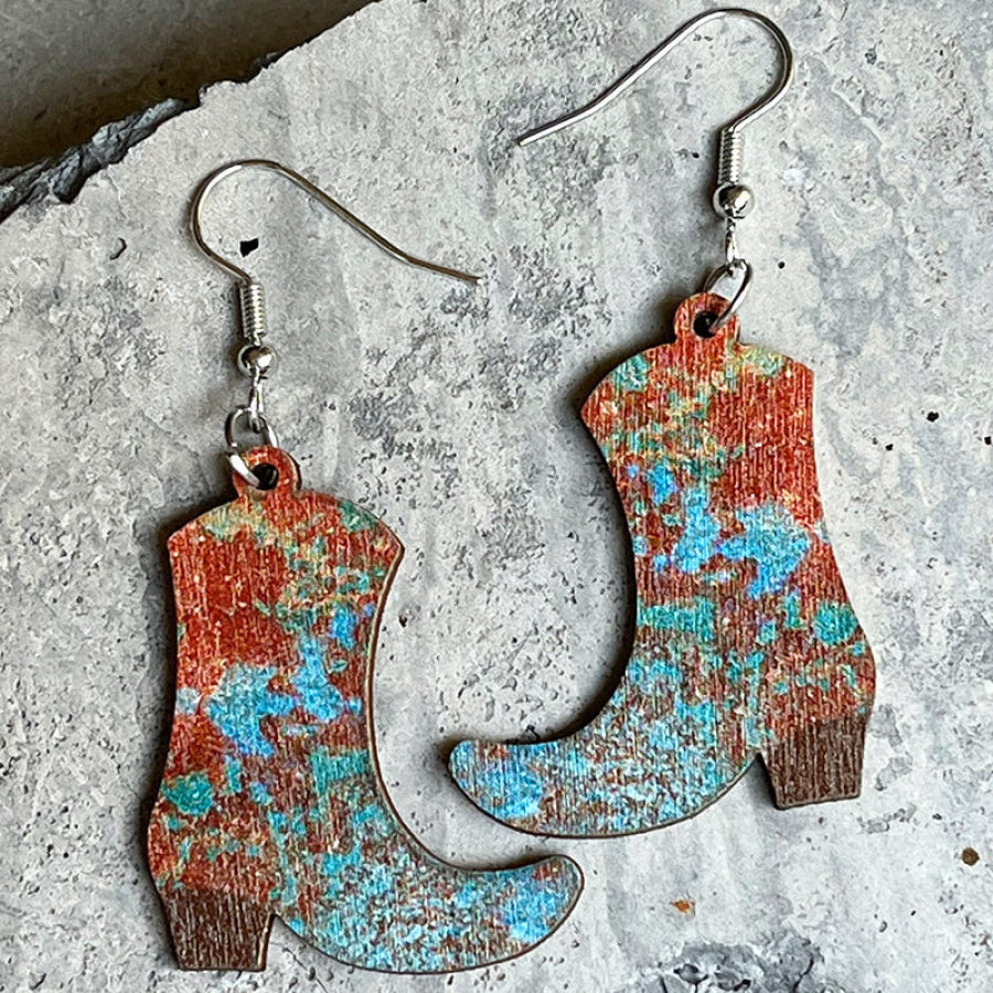 Boots Shape Wooden Dangle Earrings Style D / One Size Apparel and Accessories