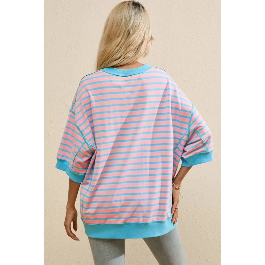 Boots Striped Round Neck Half Sleeve T-Shirt Apparel and Accessories