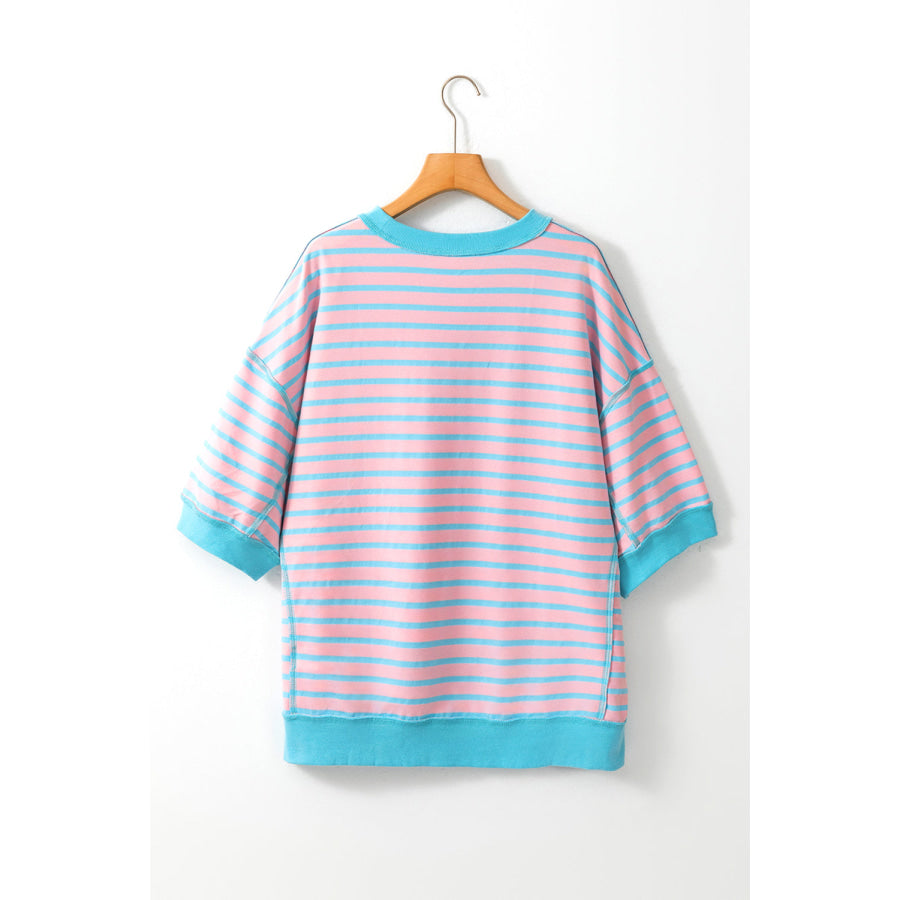 Boots Striped Round Neck Half Sleeve T-Shirt Apparel and Accessories