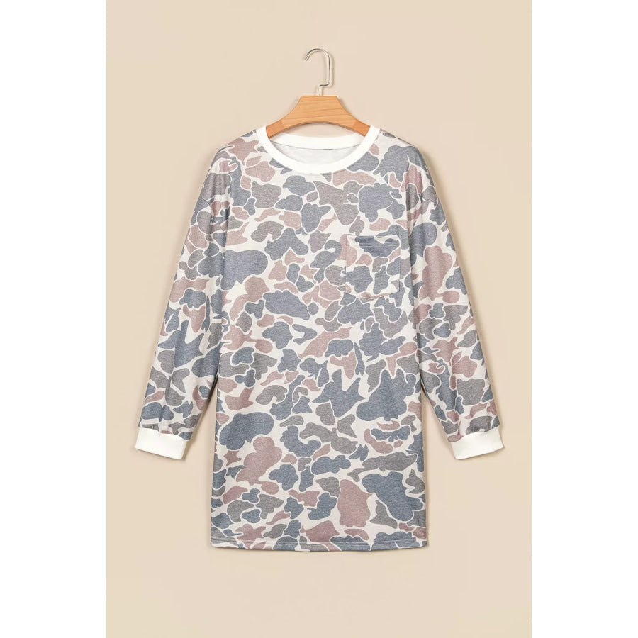 Botanical Camo Print Long Sleeve Pocket Mini Dress Apparel and Accessories