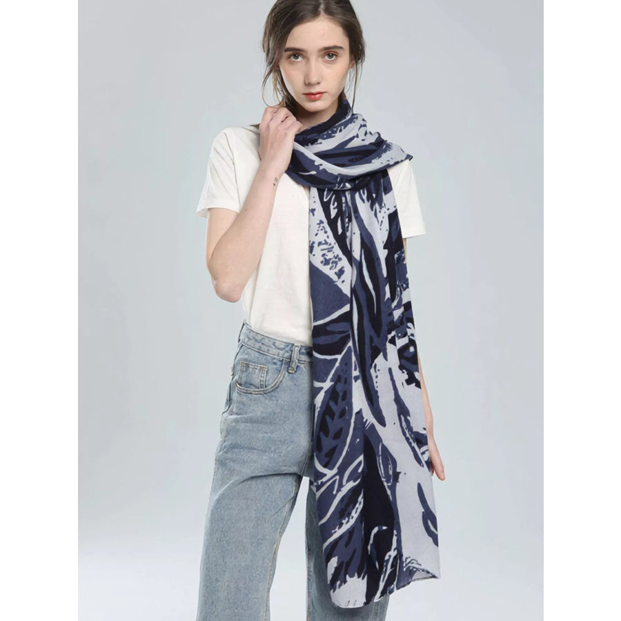 Botanical Print Lightweight Scarf Blue / One Size Apparel and Accessories