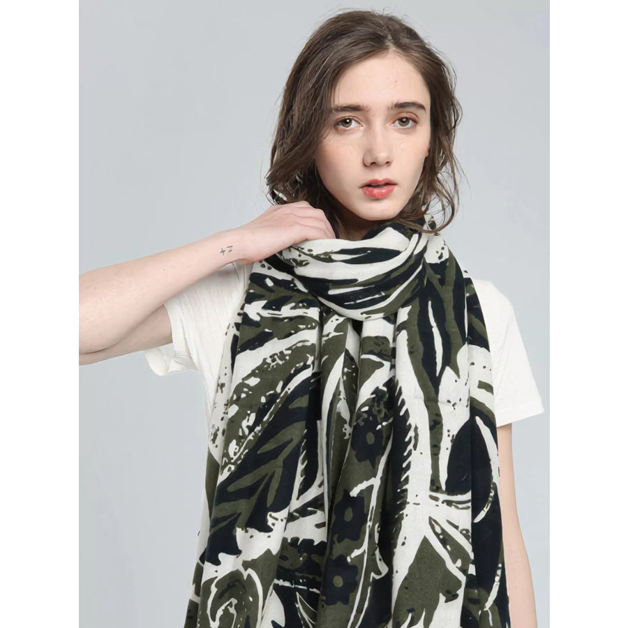 Botanical Print Lightweight Scarf Green / One Size Apparel and Accessories