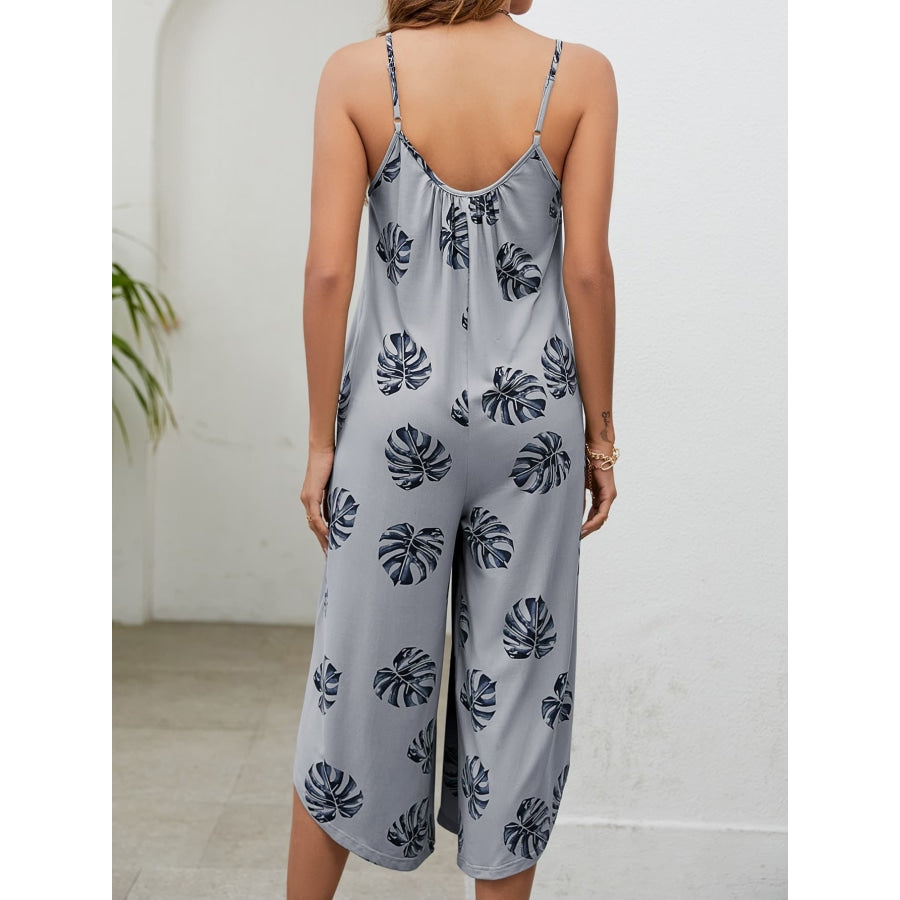 Botanical Print Spaghetti Strap Scoop Neck Jumpsuit