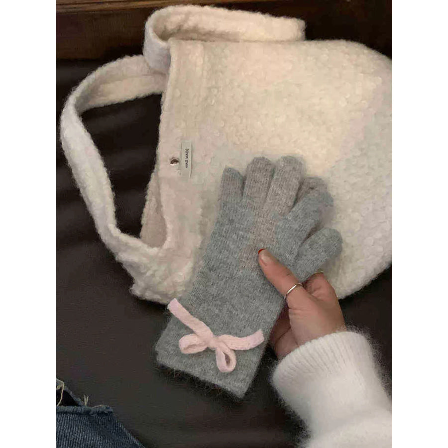 Bow-Accent Knit Gloves Gray / One Size Apparel and Accessories
