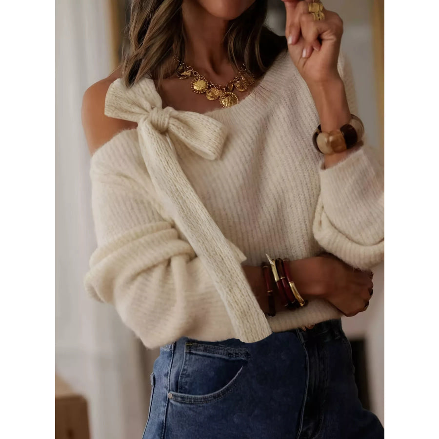 Bow-Accent One-Shoulder Sweater Apparel and Accessories