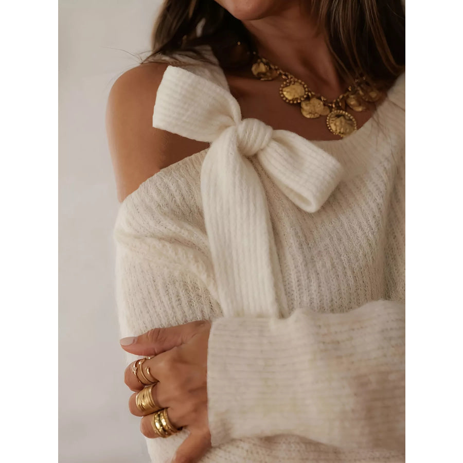 Bow-Accent One-Shoulder Sweater Apparel and Accessories