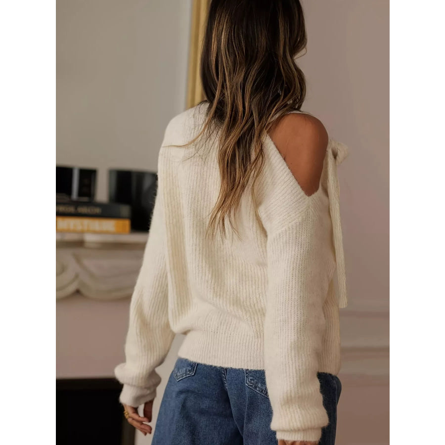 Bow-Accent One-Shoulder Sweater Apparel and Accessories