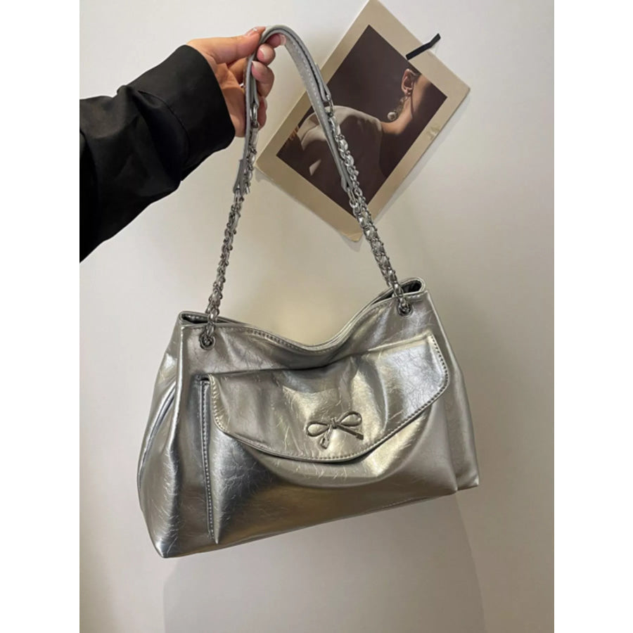 Bow-Accent Shoulder Bag Silver / onesize Apparel and Accessories