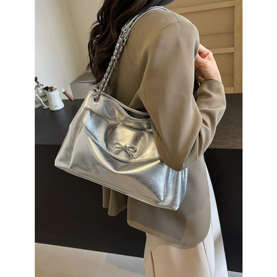 Bow-Accent Shoulder Bag Silver / onesize Apparel and Accessories