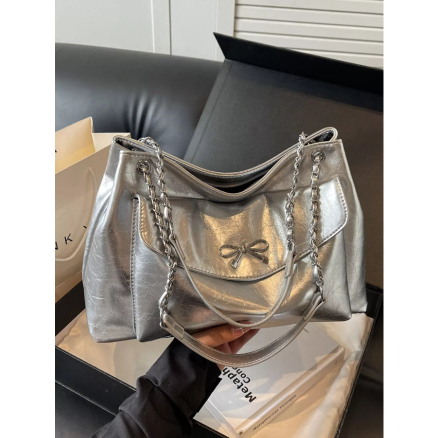 Bow-Accent Shoulder Bag Silver / onesize Apparel and Accessories