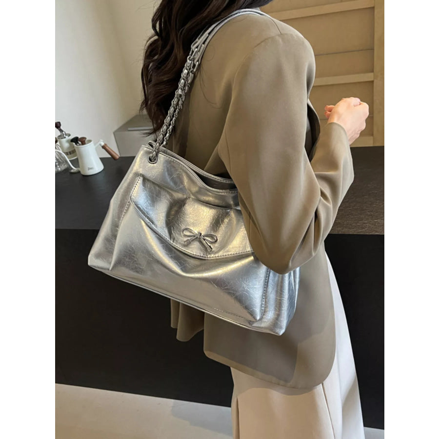 Bow-Accent Shoulder Bag Silver / onesize Apparel and Accessories