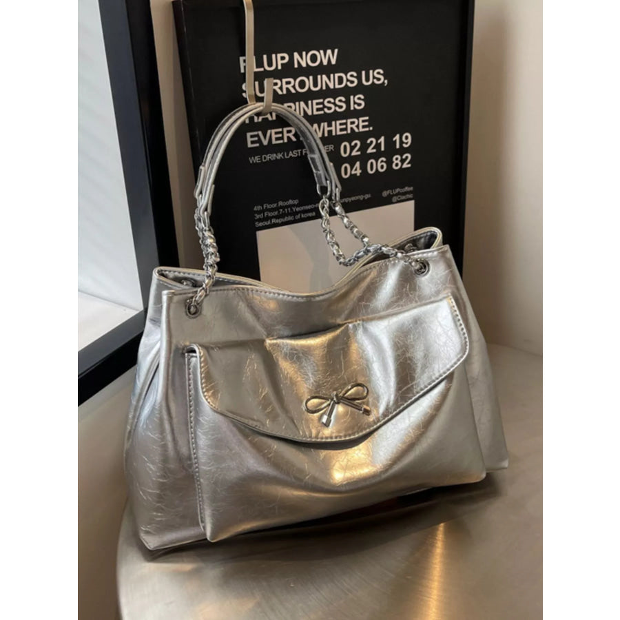Bow-Accent Shoulder Bag Silver / onesize Apparel and Accessories