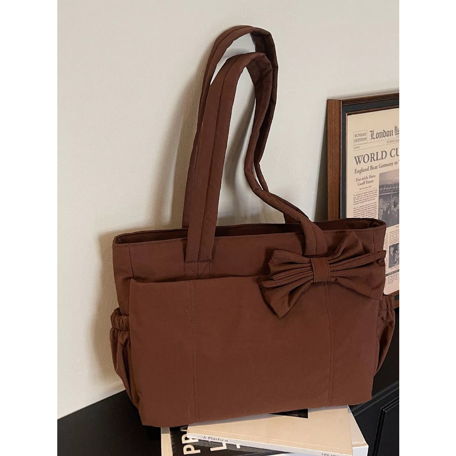 Bow Accent Tote Bag Brown / ONESIZE Apparel and Accessories