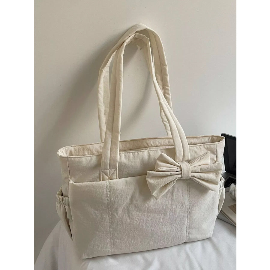 Bow Accent Tote Bag Ivory / ONESIZE Apparel and Accessories