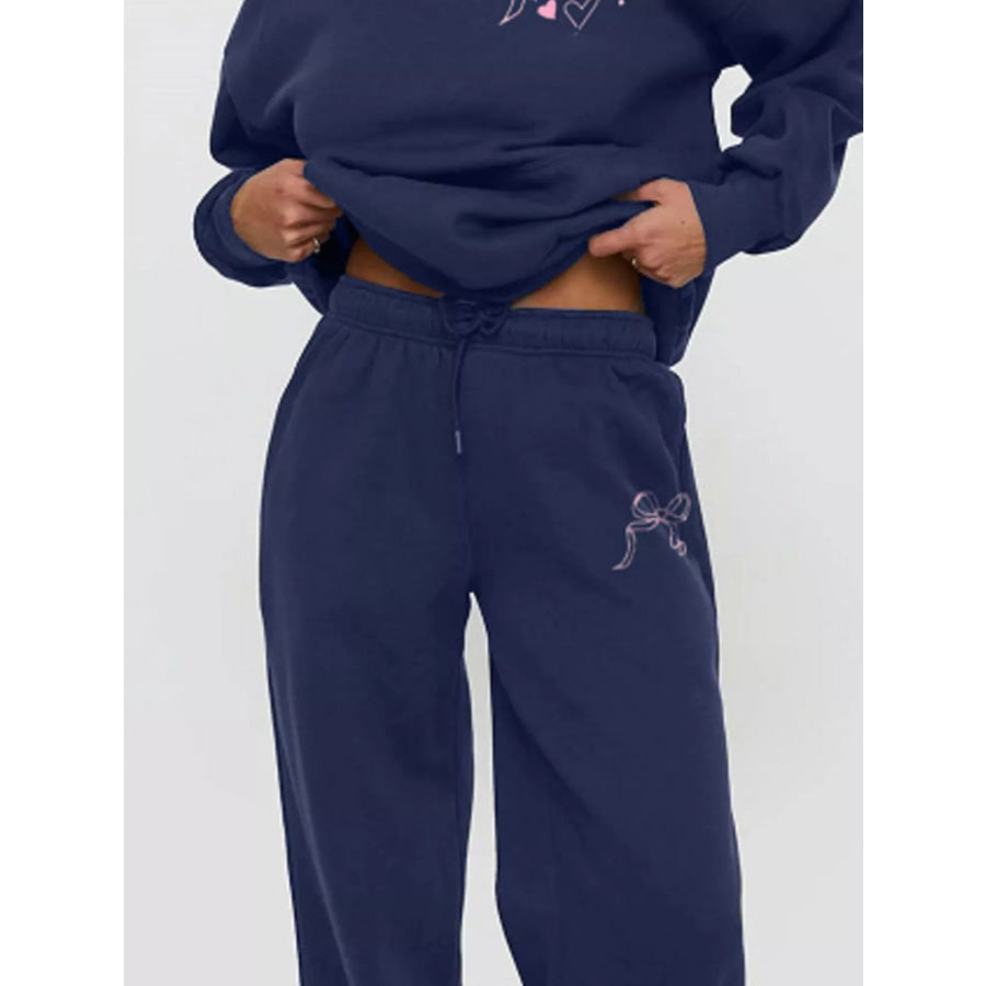 Bow and Heart Dropped Shoulder Hoodie Pants Set Apparel Accessories