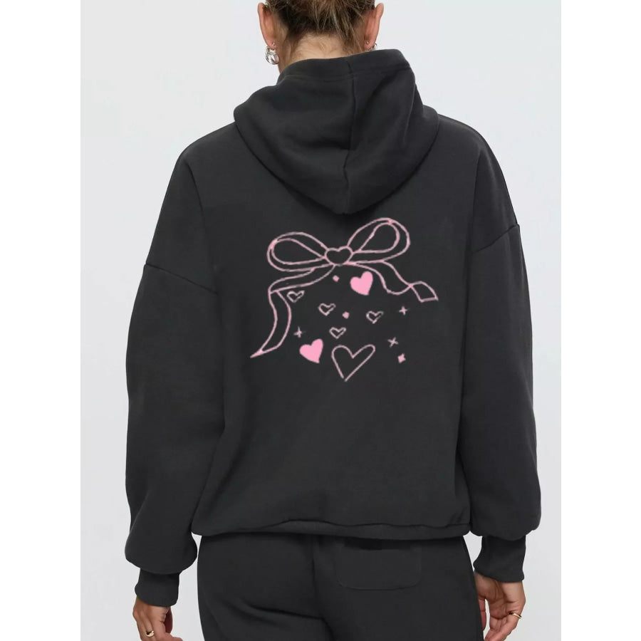 Bow and Heart Dropped Shoulder Hoodie Pants Set Apparel Accessories