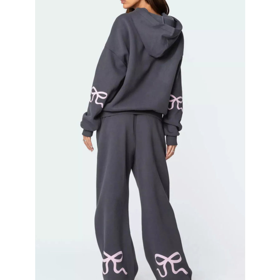 Bow and Heart Dropped Shoulder Hoodie Pants Set Apparel Accessories