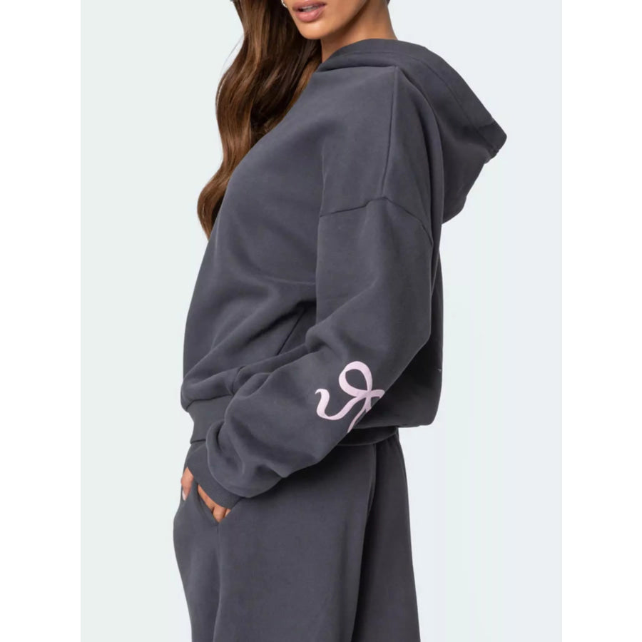 Bow and Heart Dropped Shoulder Hoodie Pants Set Apparel Accessories
