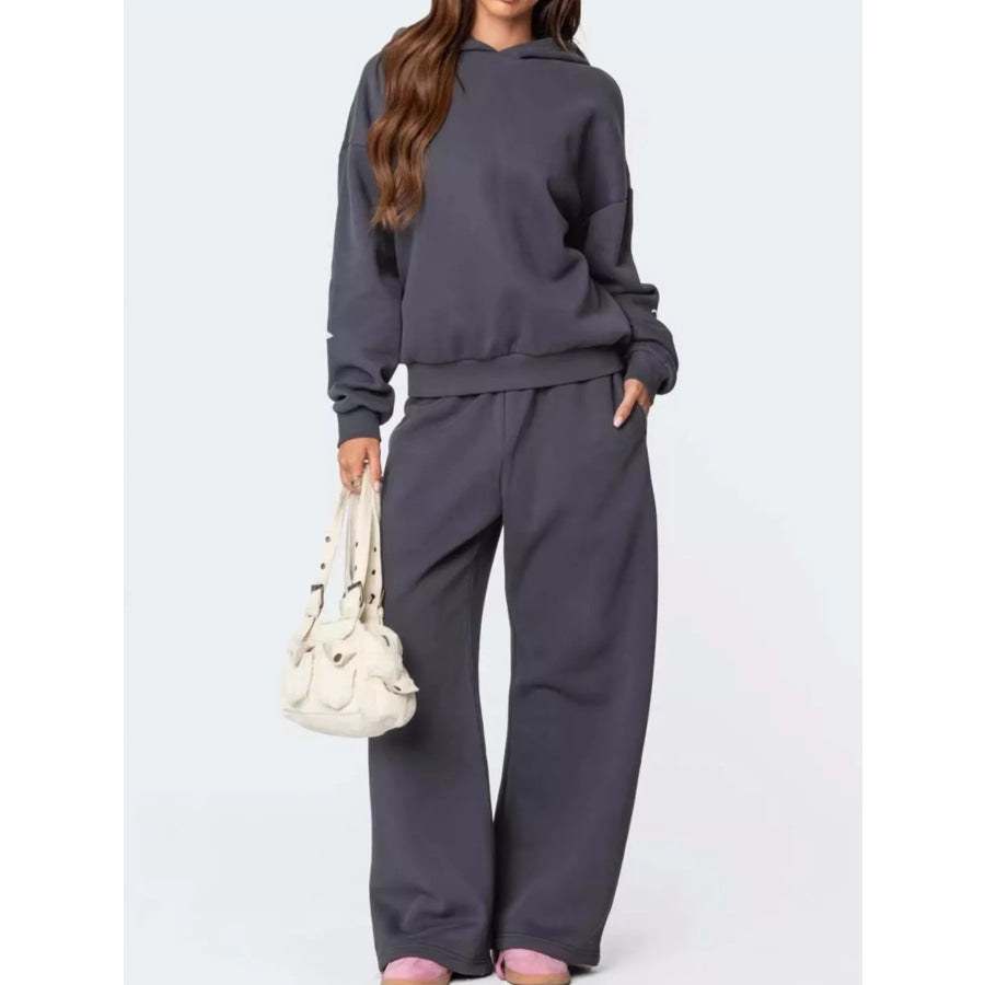 Bow and Heart Dropped Shoulder Hoodie Pants Set Apparel Accessories