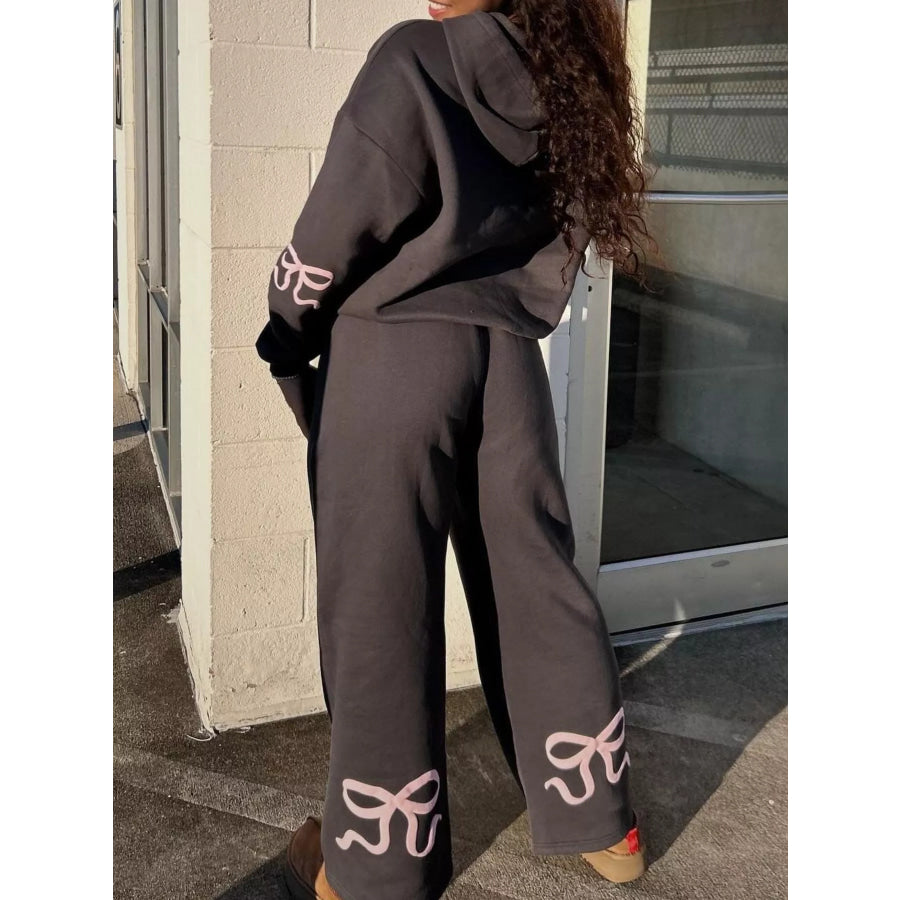 Bow and Heart Dropped Shoulder Hoodie Pants Set Apparel Accessories