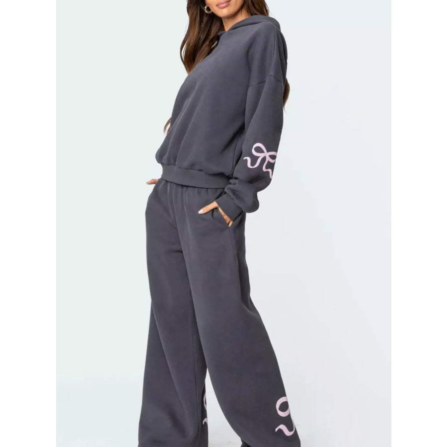 Bow and Heart Dropped Shoulder Hoodie Pants Set Apparel Accessories