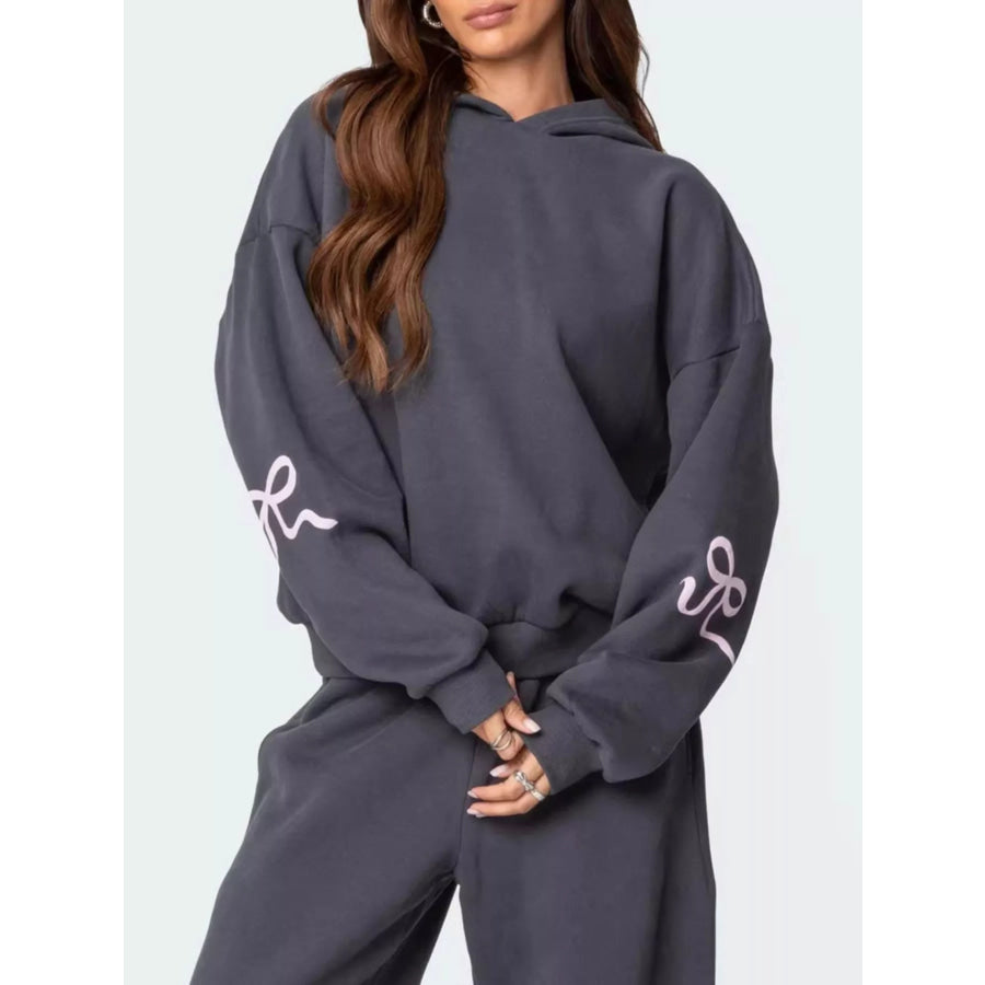 Bow and Heart Dropped Shoulder Hoodie Pants Set Grey / S Apparel Accessories