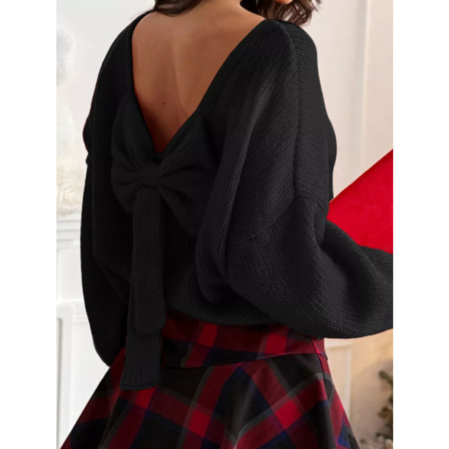 Bow Back Long Sleeve Sweater Apparel and Accessories