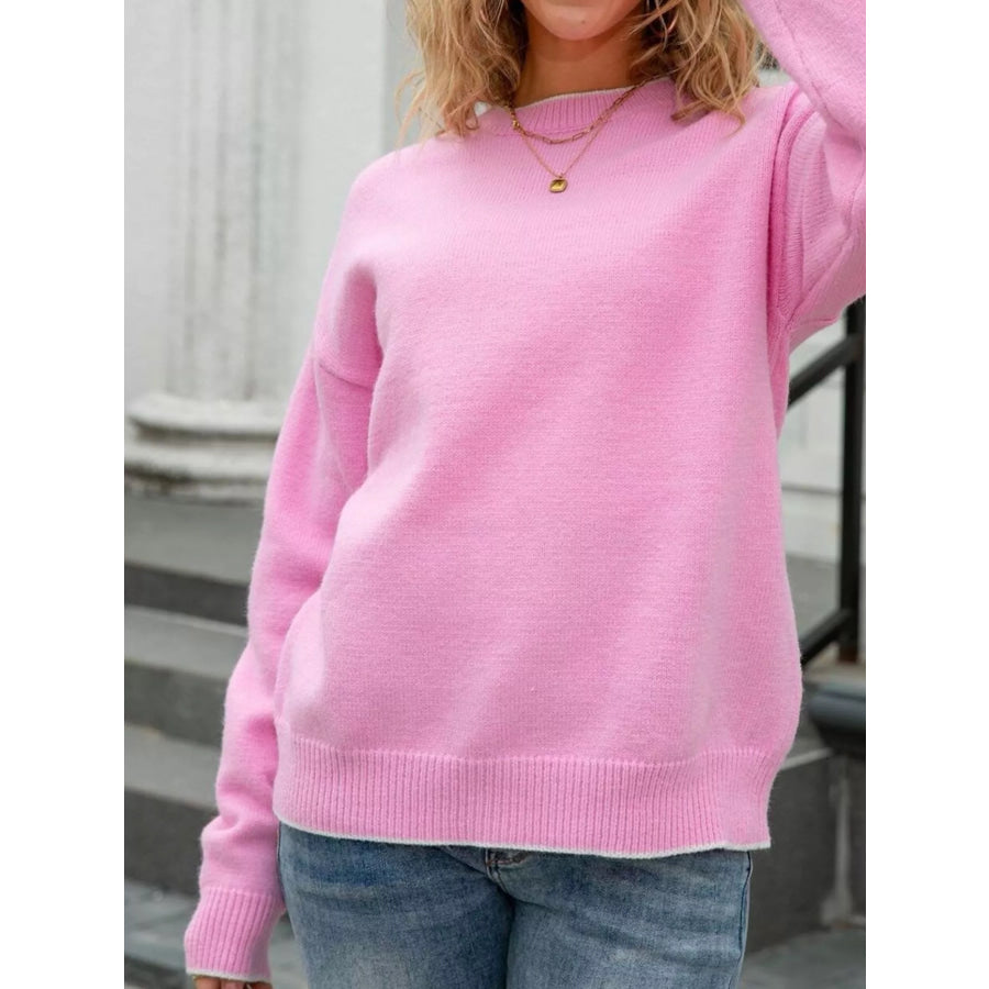 Bow-Back Round Neck Sweater Apparel and Accessories