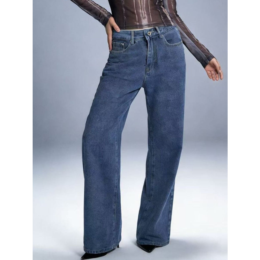 Bow Back Wide Leg Jeans Blue / S Apparel and Accessories