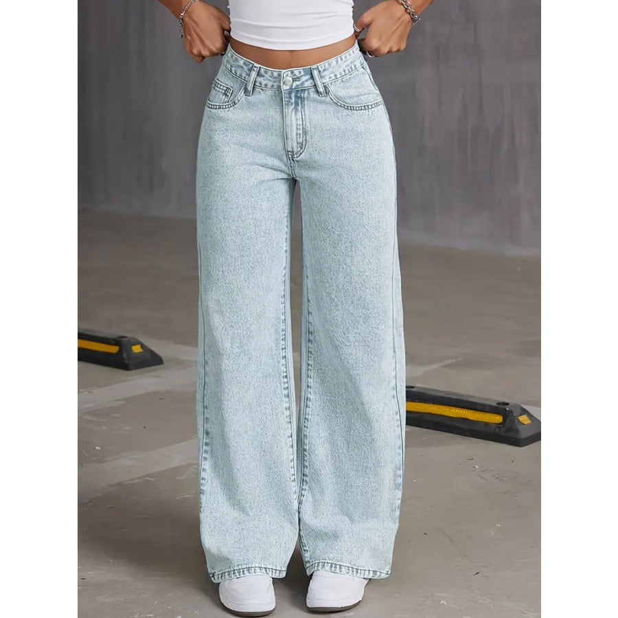 Bow Back Wide Leg Jeans with Pockets Apparel and Accessories