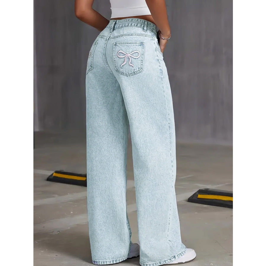 Bow Back Wide Leg Jeans with Pockets Light / S Apparel and Accessories